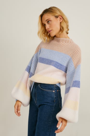 Women - Cashmere jumper - striped - beige