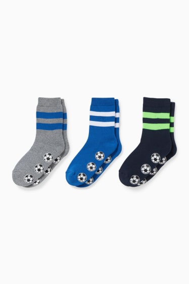 Kinder - Multipack 3er - Anti-Rutsch-Socken - blau / grau