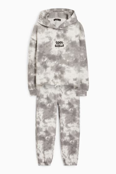 Bambine - Taglie forti - set - felpa con cappuccio e pantaloni sportivi - 2 pezzi - bianco / grigio