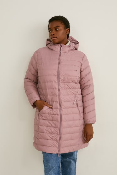 Women - Hooded down jacket - dark rose