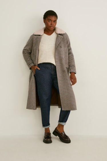 Women - Coat - check - beige