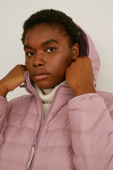 Women - Hooded down jacket - dark rose