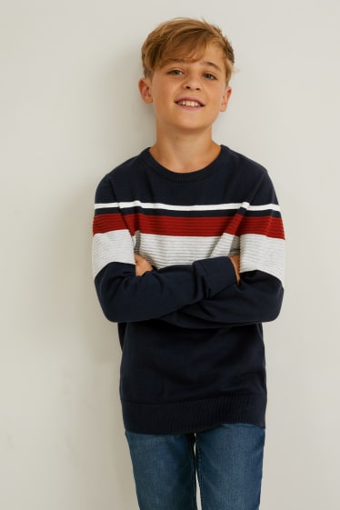Kinderen: jongens - Trui - gestreept - donkerblauw