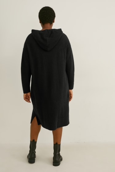 Damen - Strick-Kleid mit Kapuze - schwarz