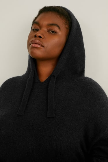 Femmes - Robe à capuche en maille - noir