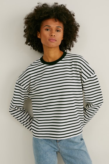 Women - Long sleeve top - striped - dark blue / white