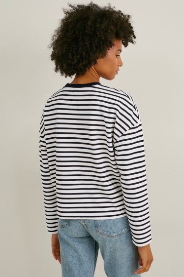 Women - Long sleeve top - striped - dark blue / white