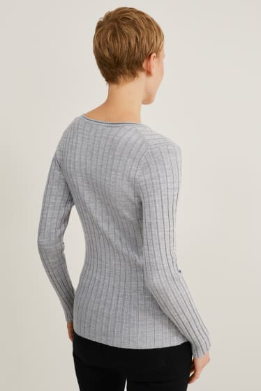 Femei - Pulover din tricot fin - gri deschis melanj