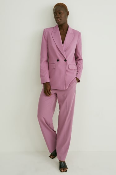 Dámské - Plátěné kalhoty - high waist - straight fit  - tmavě růžová