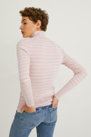 Femmes - Pullover à col roulé - à rayures - rose