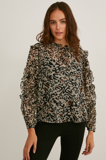 Dames - Chiffon blouse - met patroon - zwart / beige