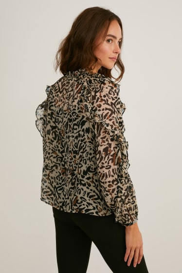 Women - Chiffon blouse - patterned - black / beige