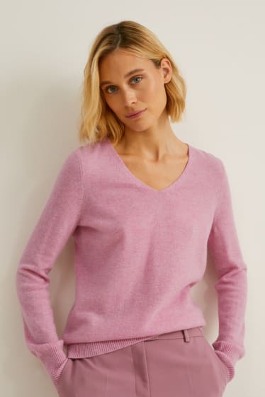 Dámské - Kašmírový svetr - růžová-žíhaná