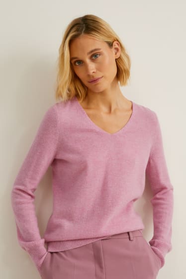 Femmes - Pull en cachemire - rose pâle-chiné