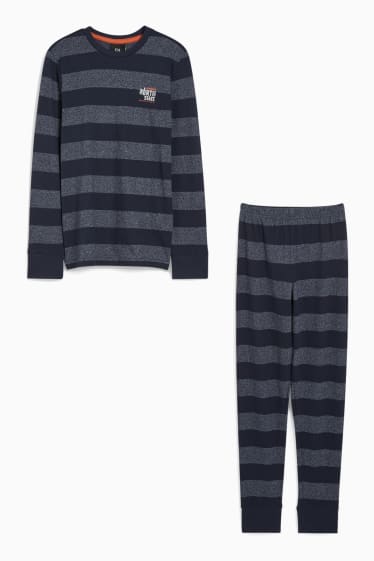 Kinderen: jongens - Pyjama - 2-delig - gestreept - donkerblauw