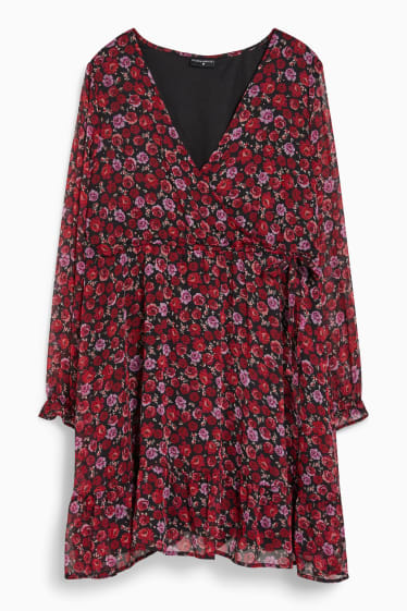 Jóvenes - CLOCKHOUSE - vestido de chifón - de flores - rojo / negro