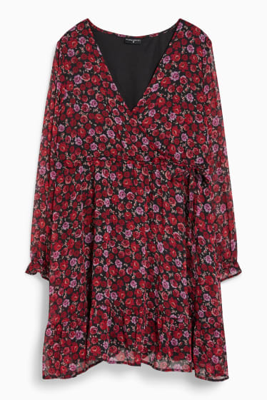 Dames - CLOCKHOUSE - jurk van chiffon - gebloemd - rood / zwart