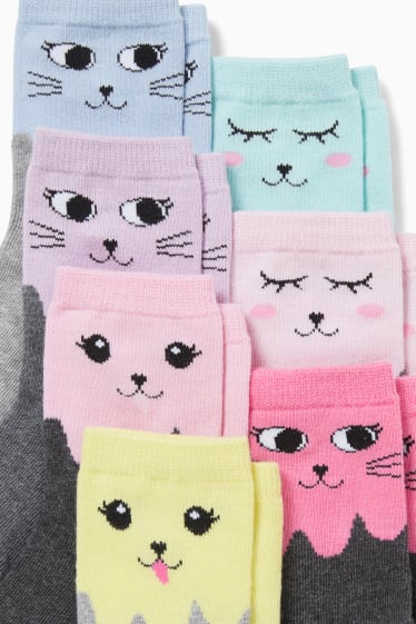 Enfants filles - Lot de 7 paires - animaux - chaussettes à motif - gris clair chiné