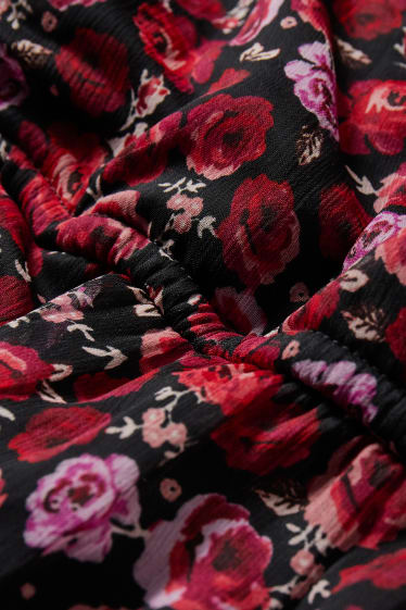 Dames - CLOCKHOUSE - jurk van chiffon - gebloemd - rood / zwart