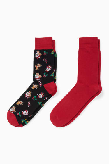 Uomo - CLOCKHOUSE - confezione da 2 - calzini natalizi con motivi - rosso / nero