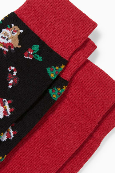 Pánské - CLOCKHOUSE - multipack 2 ks - vánoční ponožky s motivem - červená/černá