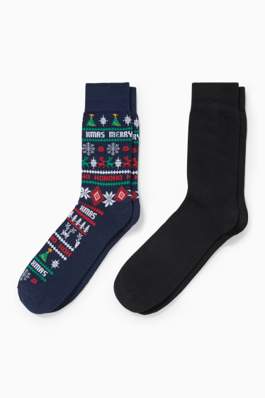Hombre - CLOCKHOUSE - pack de 2 - calcetines navideños con dibujo - azul oscuro