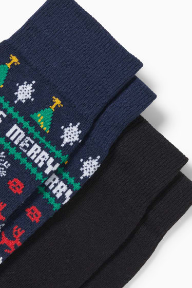 Hommes - CLOCKHOUSE - lot de 2 paires - chaussettes de Noël à motif - bleu foncé