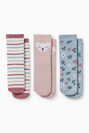 Bébés - Lot de 3 paires - plantes - chaussettes antidérapantes à motif pour bébé - bleu