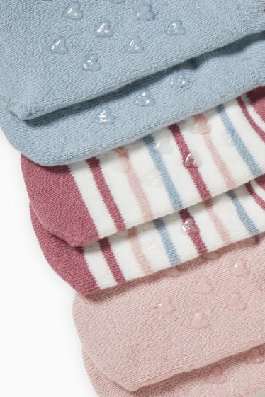 Unisexe - Lot de 3 paires - plantes - chaussettes antidérapantes à motif pour bébé - bleu