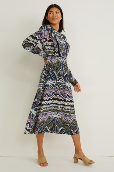 Women - Fit & flare dress - patterned - dark blue