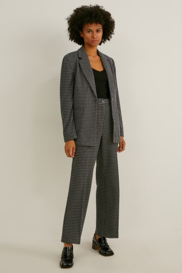 Women - Cloth trousers - mid-rise waist - wide leg - check - dark gray