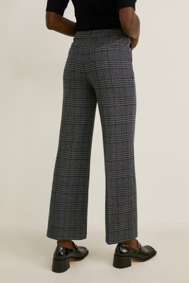 Dámské - Plátěné kalhoty - mid waist - wide leg - z recyklovaného materiálu - kostkované - šedá/černá