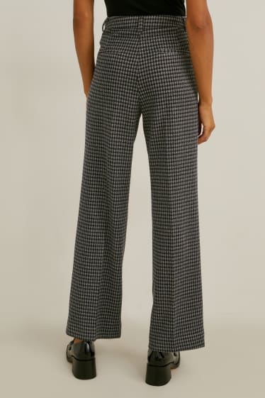 Women - Cloth trousers - mid-rise waist - wide leg - check - dark gray