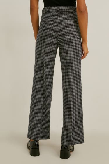 Mujer - Pantalón de tela - mid waist - wide leg - de cuadros - gris oscuro