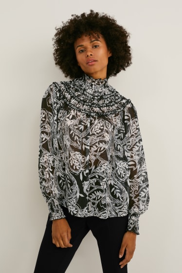 Damen - Bluse - gemustert - schwarz / weiss