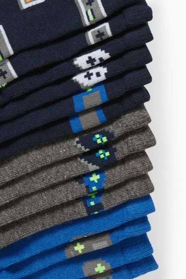 Enfants - Lot de 7 paires - gaming - chaussettes à motif - bleu