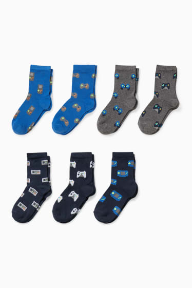 Enfants - Lot de 7 paires - gaming - chaussettes à motif - bleu