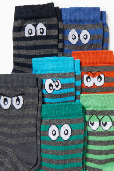 Children - Multipack of 7 - eyes - socks with motif - striped - gray