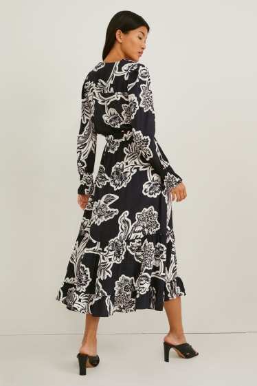 Mujer - Vestido fit & flare - de flores - negro / blanco