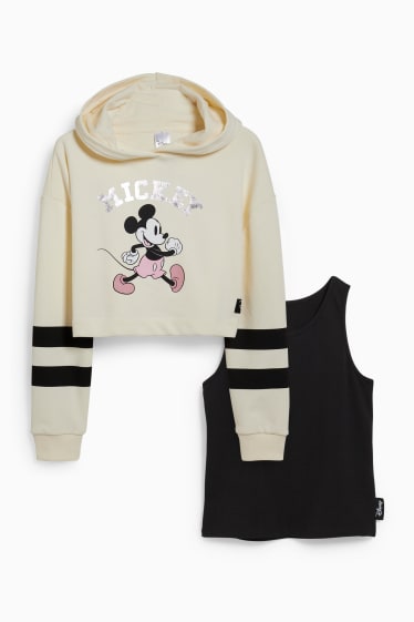 Kinder Mädchen - Micky Maus - Set - Hoodie und Top - 2 teilig - cremefarben