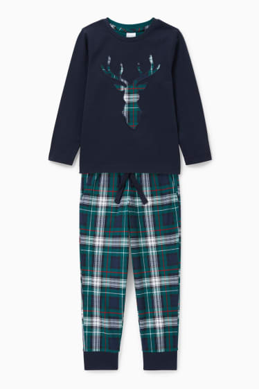 Kinder - Pyjama mit Flanellhose - 2 teilig - dunkelgrün / dunkelblau
