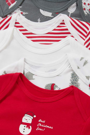 Babys - Set van 5 - kerstrompertje - wit / rood