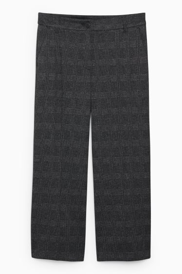 Women - Cloth trousers - high-rise waist - wide leg - check - dark gray