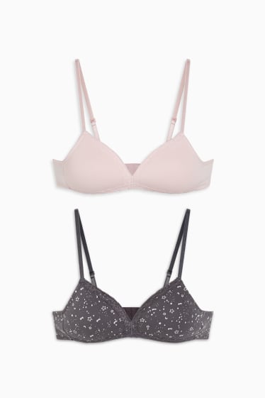 Bambine - Confezione da 2 - reggiseno - imbottito - grigio scuro