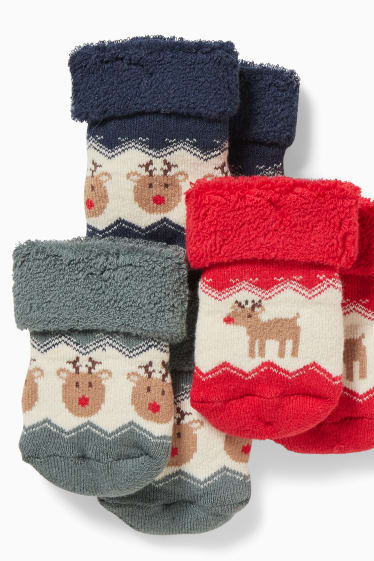 Bebés - Pack de 3 - Rodolfo - calcetines navideños con motivo para bebé - rojo