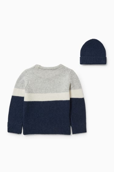 Dětské - Souprava - svetr a pletená čepice - 2dílná - tmavomodrá