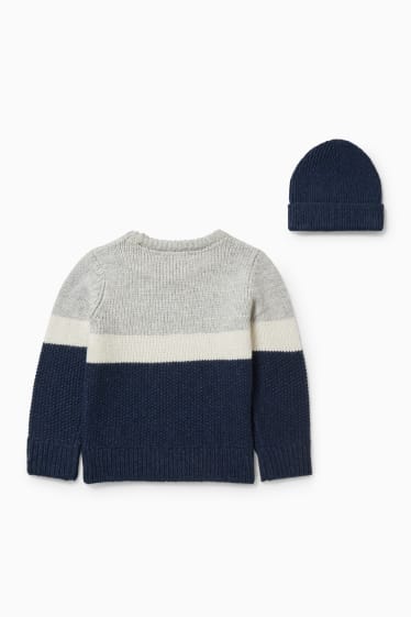 Enfants - Ensemble - pullover et bonnet en maille - 2 pièces - bleu foncé