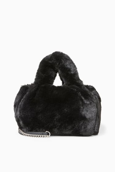 Women - CLOCKHOUSE - small faux fur shoulder bag - black