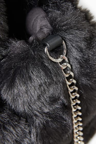 Dámské - CLOCKHOUSE - malá taška přes rameno z umělé kožešiny - černá