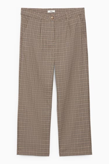 Women - Cloth trousers - high waist - regular fit - check - light brown